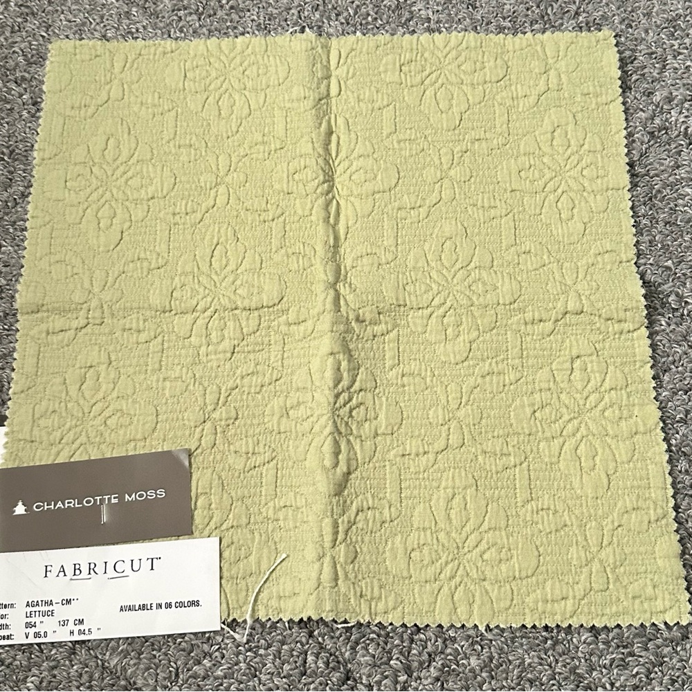 Charlotte Moss Fabricut Fabric Sample Remnant Agatha Lettuce Avocado Cotton